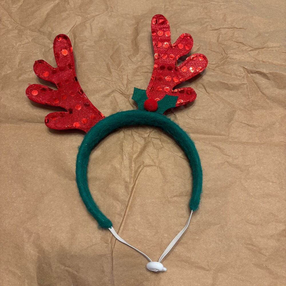 Christmas Reindeer Antlers Pet Headband Dog Cat Holiday Costume Green Red Small